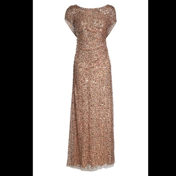 NWT $299 Adrianna Papell Sequin‎ Cowl Back Gown in Rose Gold [PETITE 2P ] - Picture 10 of 10